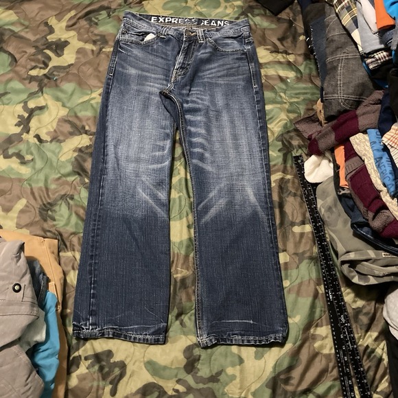 Express Jeans Low Rise Bootcut‎ Jeans Y2K Grunge Embroidered Men's 29/28 - Picture 1 of 12